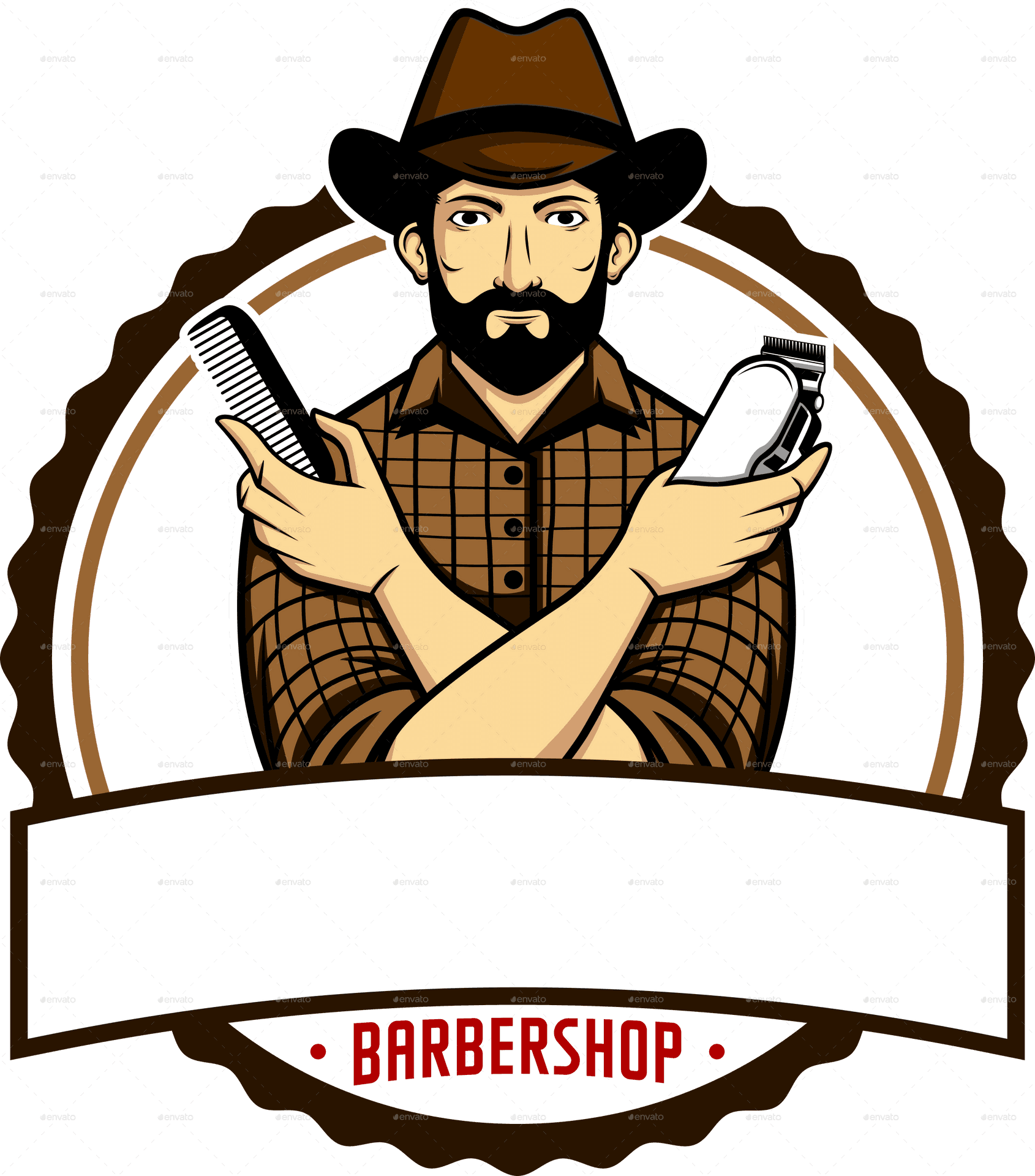 Barbershop Logo Cowboywith Tools PNG Image