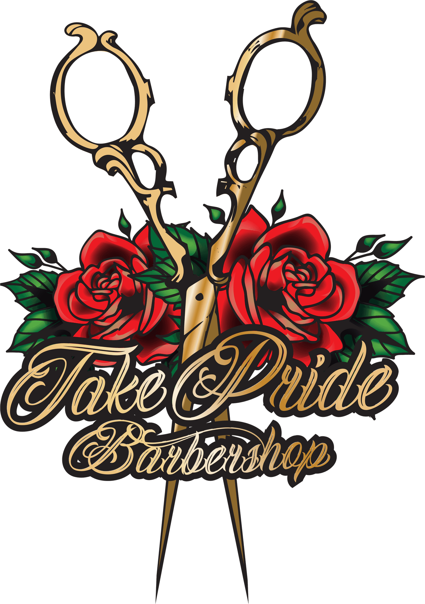 Barbershop Logowith Scissorsand Roses PNG Image