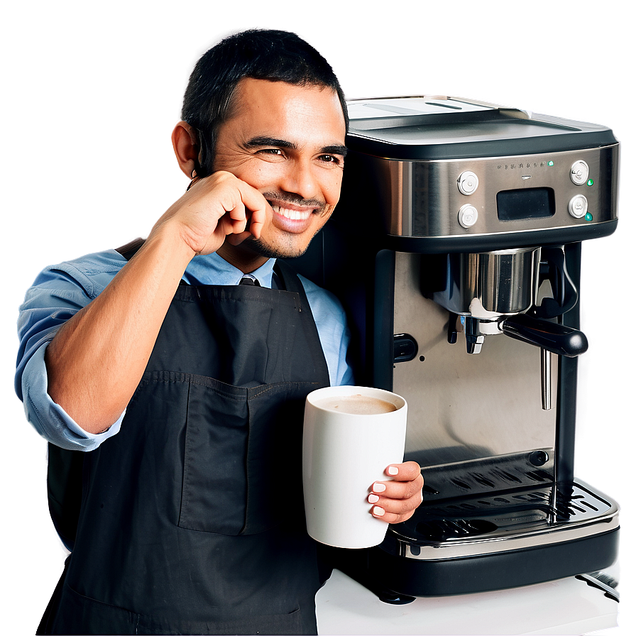 Barista With Coffee Machine Png Ttp PNG Image