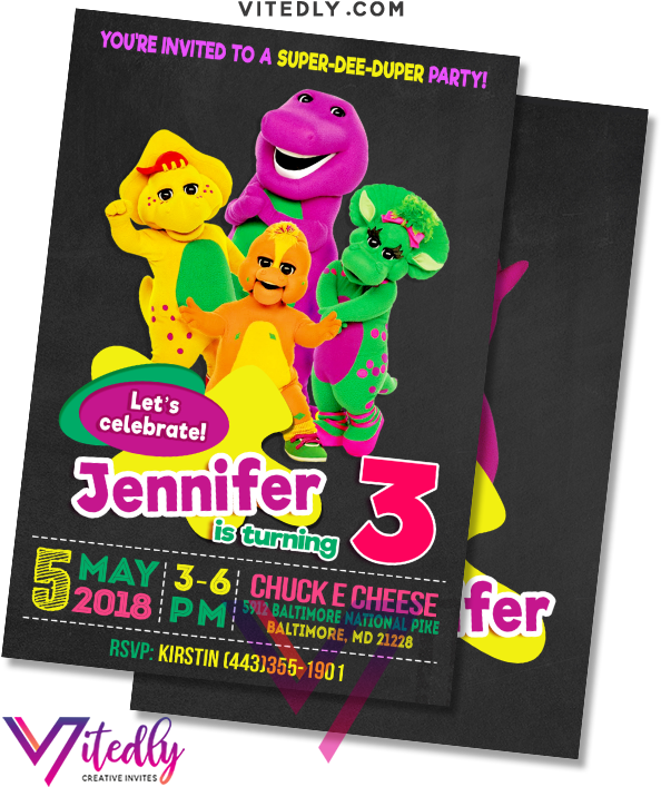 Barney Themed Birthday Invitation PNG Image