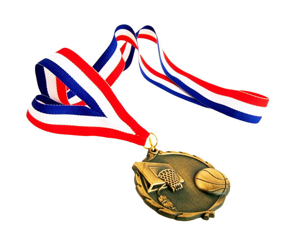 Basketball Medalwith Tri Color Ribbon PNG Image