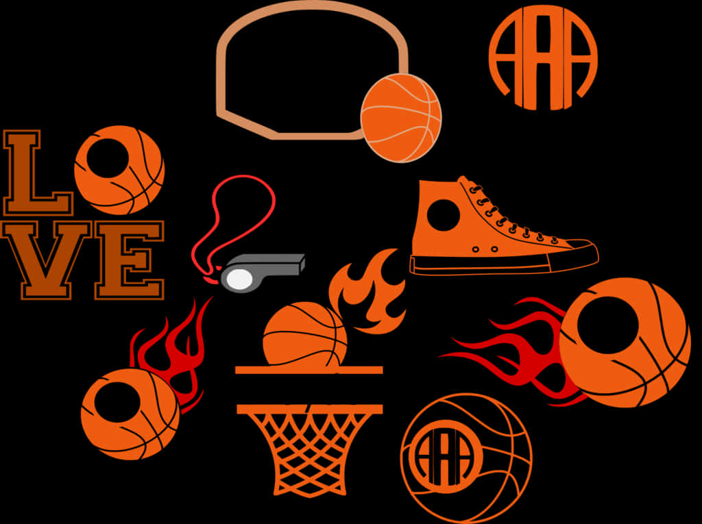 Basketball Themed Graphic Elements PNG Image