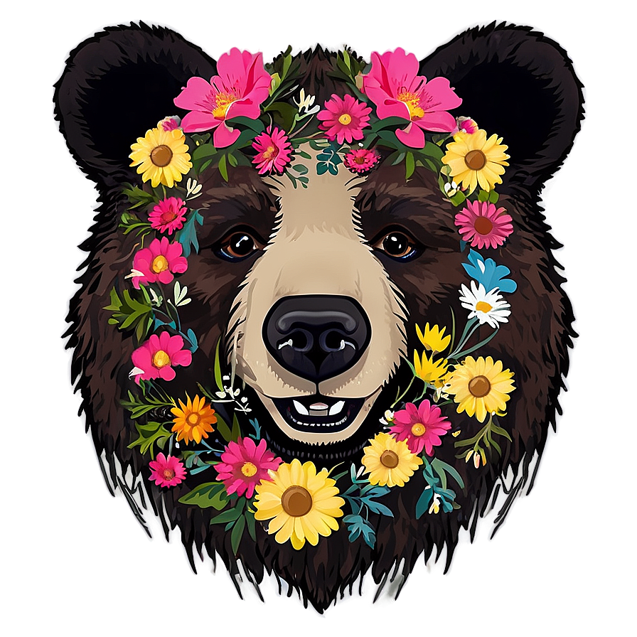 Bear Face With Flowers Png Rhm PNG Image