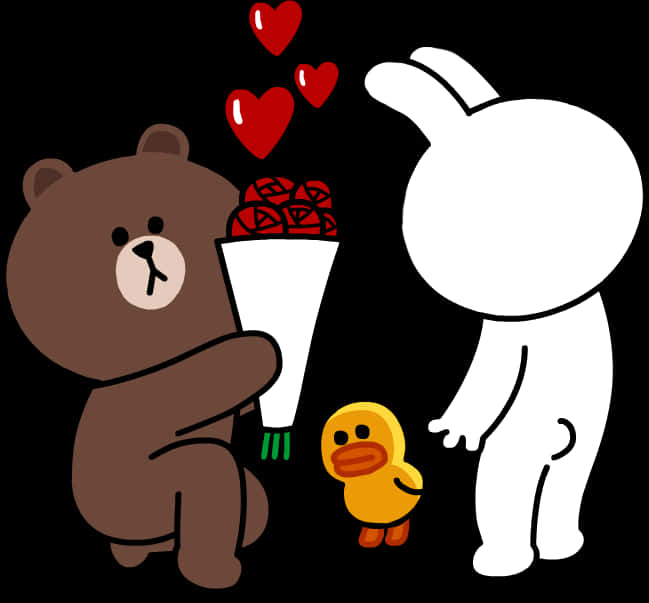 Bear Gifting Roses Cartoon PNG Image