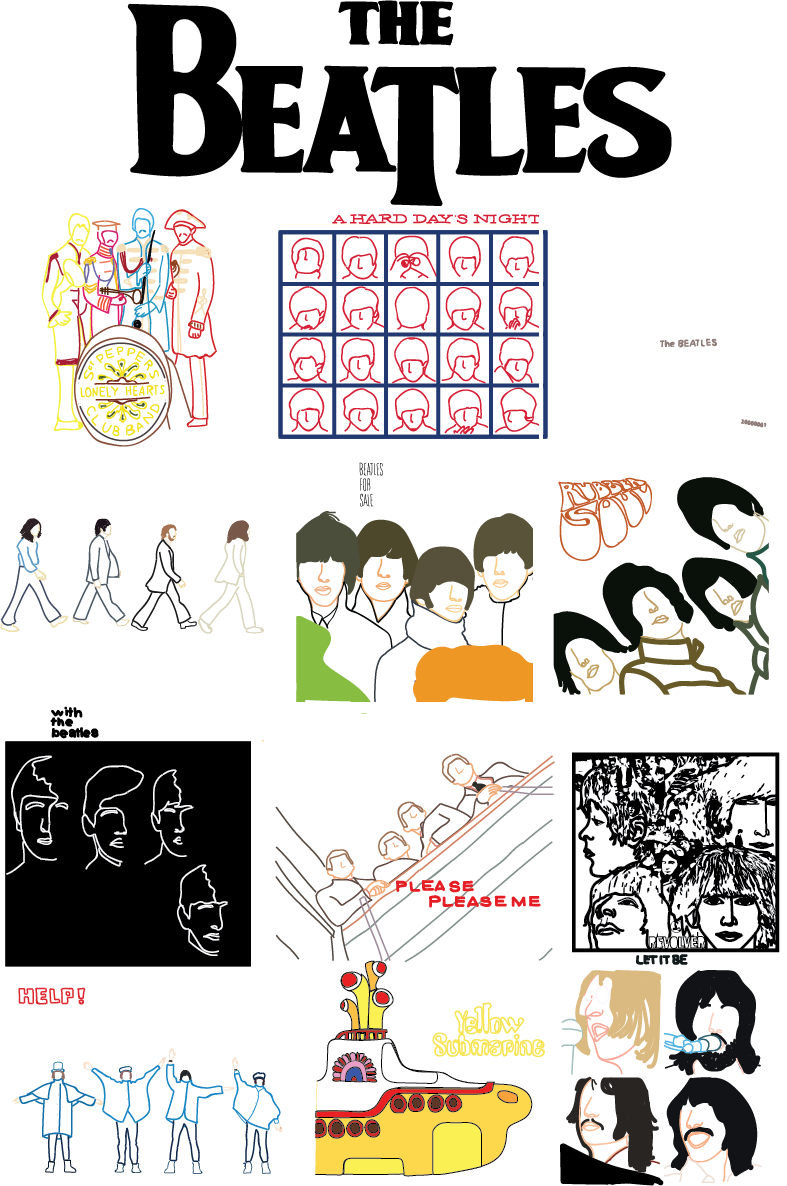 Beatles Iconic Album Art Collage PNG Image