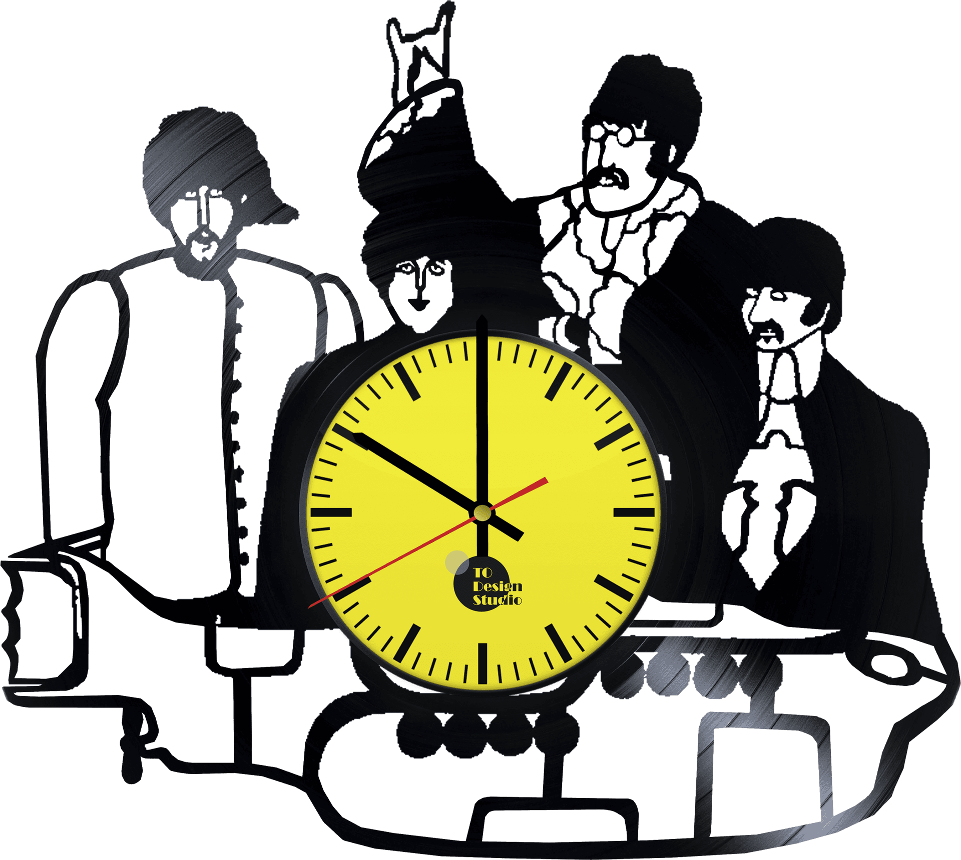 Beatles Silhouette Clock Artwork PNG Image