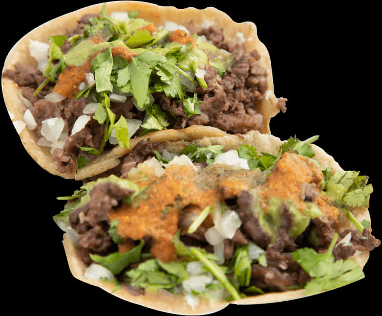 Beef Tacos With Cilantroand Sauce PNG Image