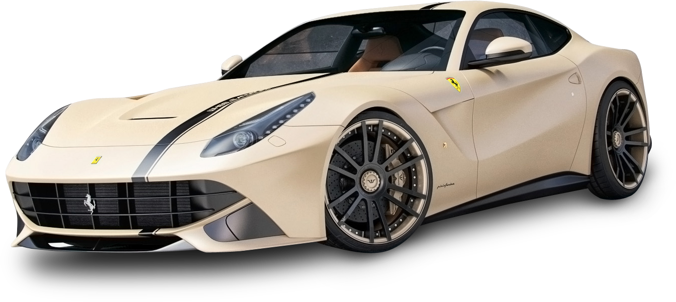 Beige Ferrari Supercar Profile View PNG Image