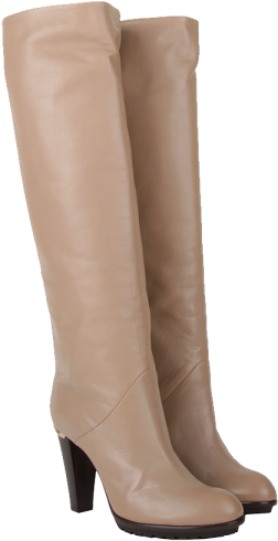 Beige Leather Knee High Boots PNG Image