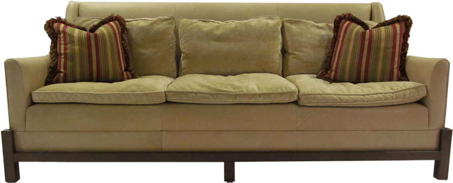 Beige Three Seater Sofawith Pillows.png PNG Image