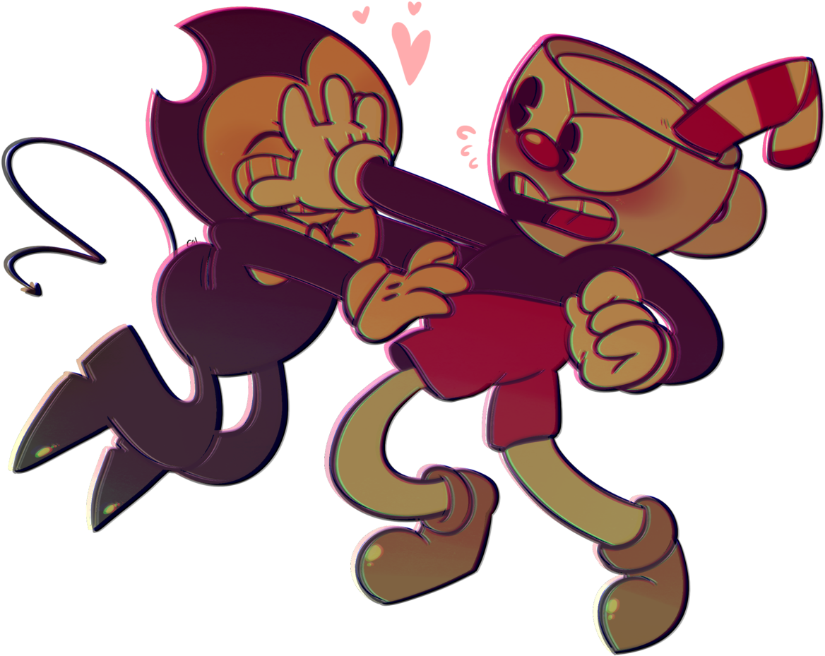 Bendy_and_ Cuphead_ Friendly_ Embrace PNG Image