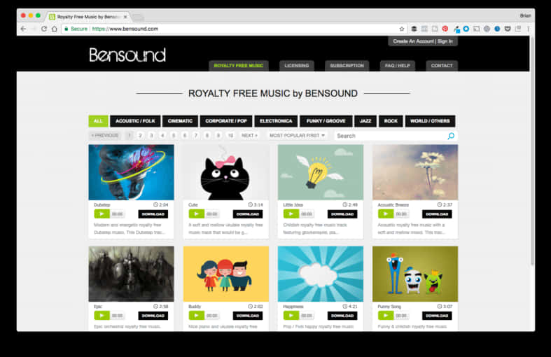 Bensound Royalty Free Music Website Screenshot PNG Image