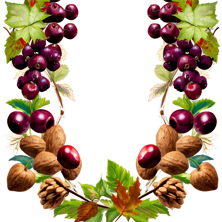 Berries And Nuts Thanksgiving Border Png Axx PNG Image