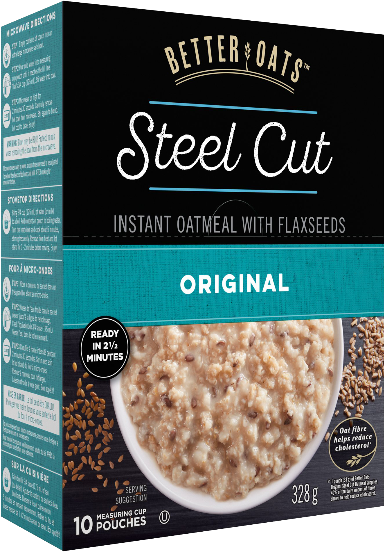 Better Oats Steel Cut Instant Oatmeal Original Flaxseeds PNG Image