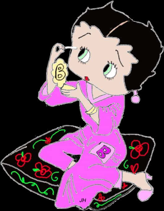 Betty Boop Mirror Makeup PNG Image