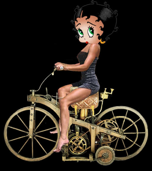 Betty Boop Riding Steampunk Bicycle PNG Image