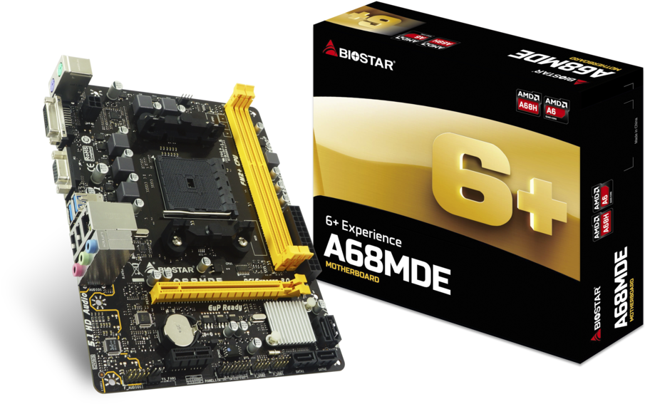 Biostar A68 M D E Motherboardand Packaging PNG Image