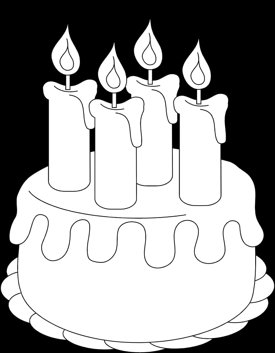 Birthday Cake Outlinewith Candles PNG Image