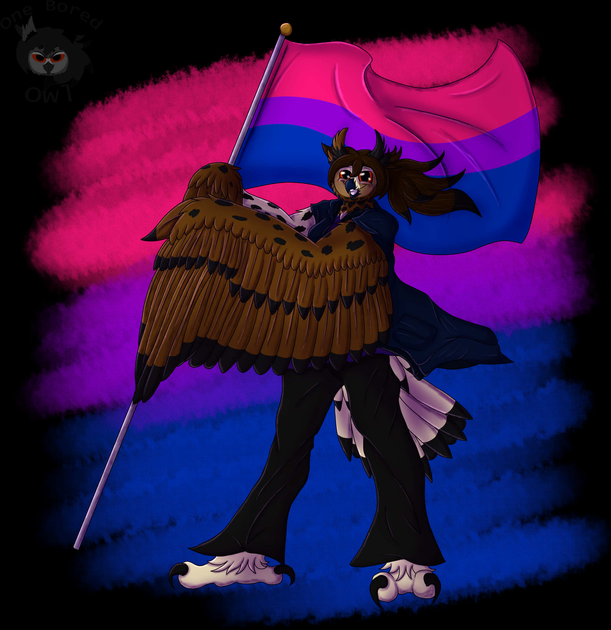 Bisexual Flag Anime Characterwith Wings PNG Image