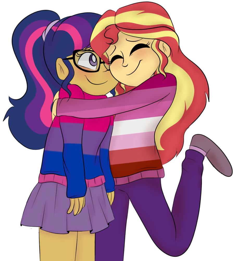 Bisexual Pride Animated Characters Hug PNG Image