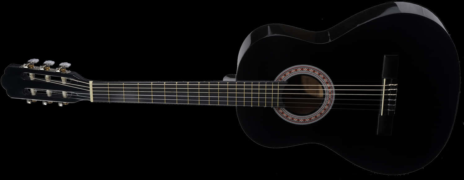 Black Acoustic Guitaron Dark Background PNG Image