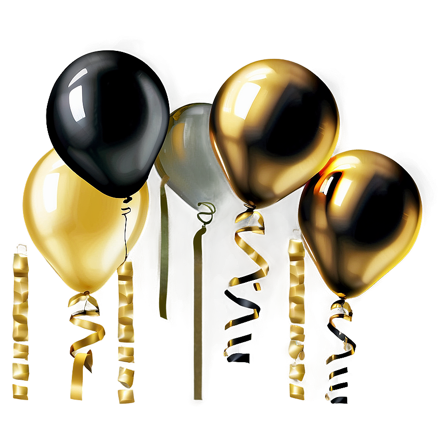 Black And Gold Balloons Party Png 06132024 PNG Image