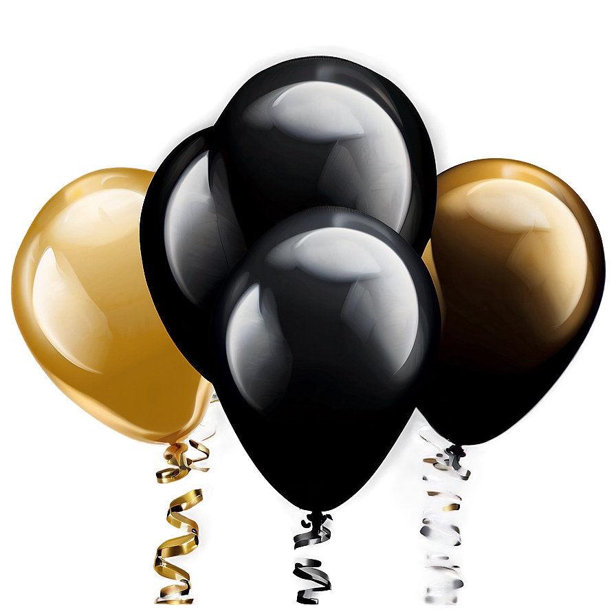 Black And Gold Floating Balloons Png 06132024 PNG Image