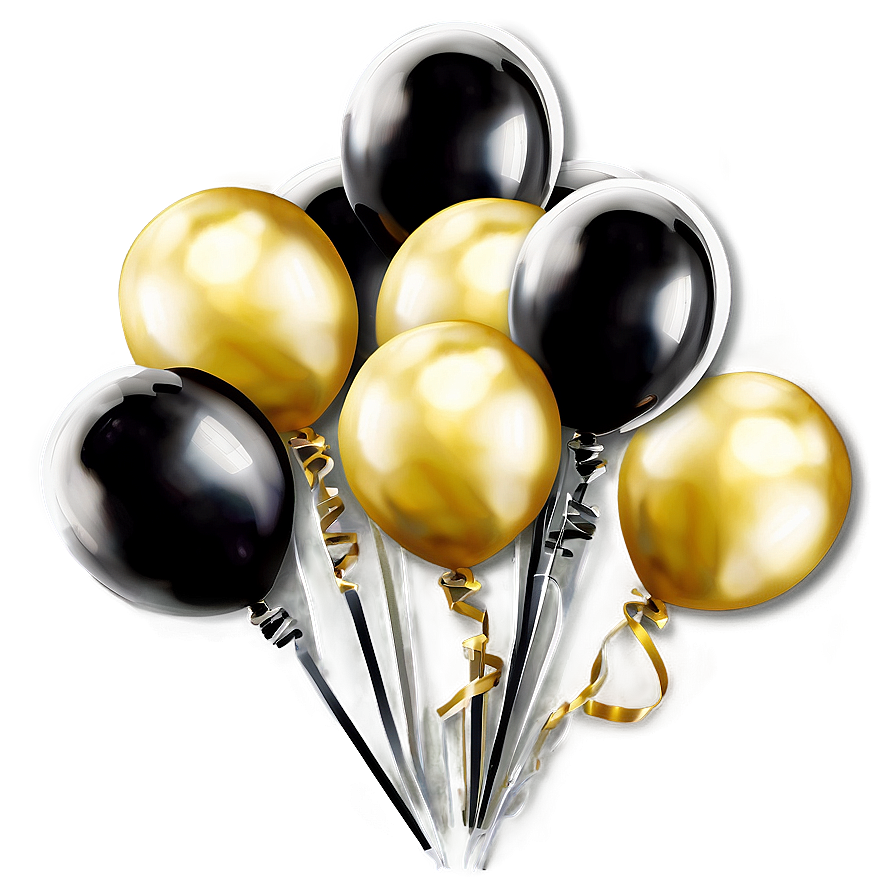 Black And Gold Helium Balloons Png 06132024 PNG Image