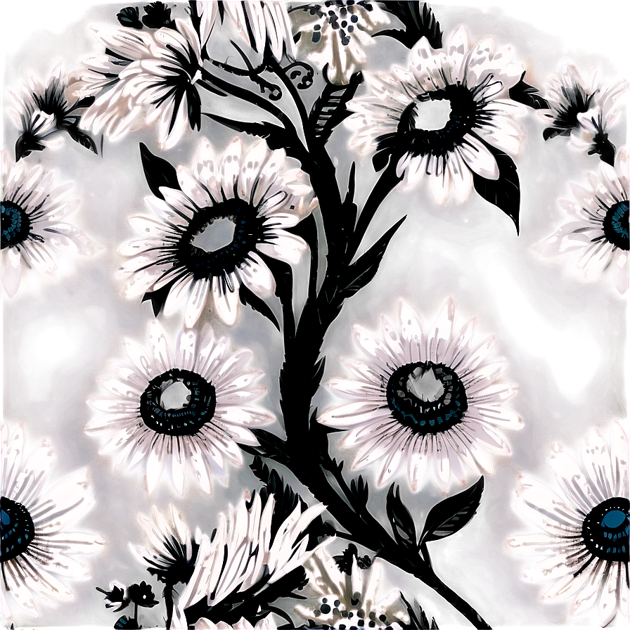 Black And White Floral Art Png 05252024 PNG Image