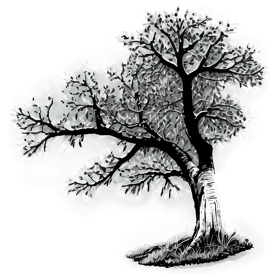 Black And White Tree On Hillside Png Fbl PNG Image