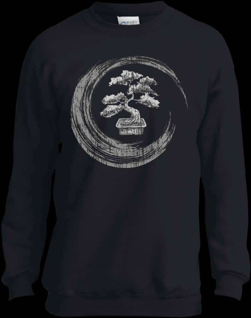 Black Bonsai Tree Sweatshirt Design PNG Image