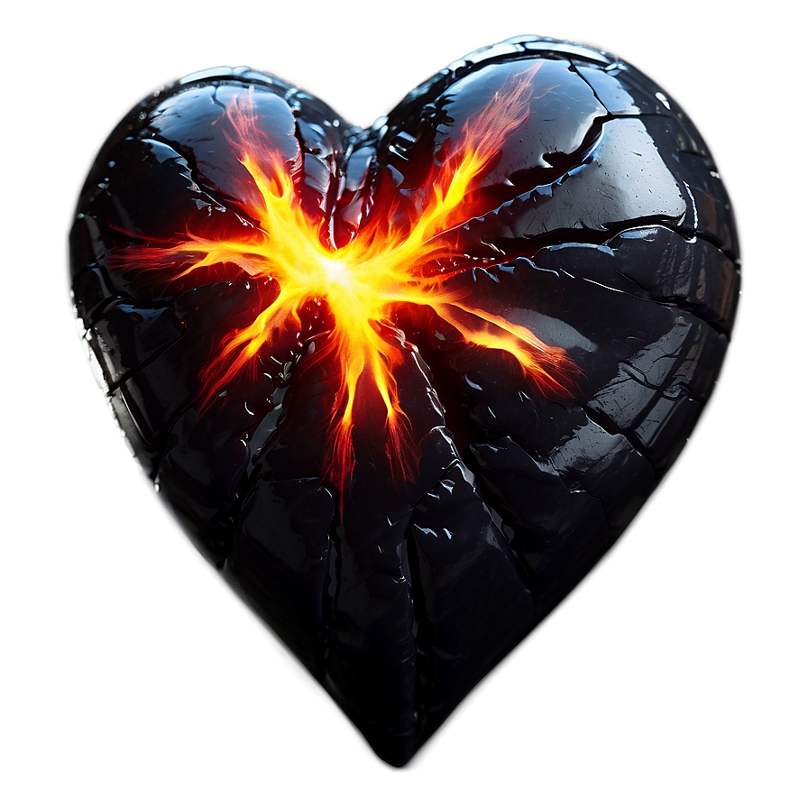 Black Broken Heart In Fire Png Ifn PNG Image