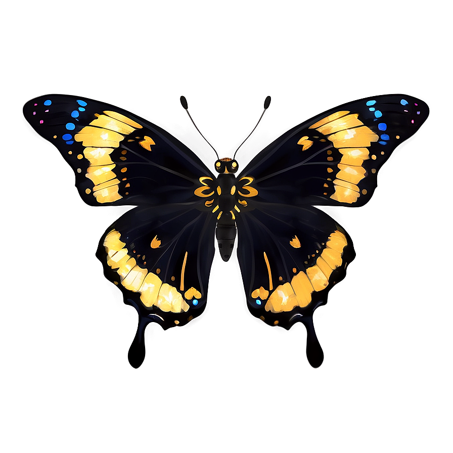 Black Butterfly With Golden Accents Png Koc PNG Image