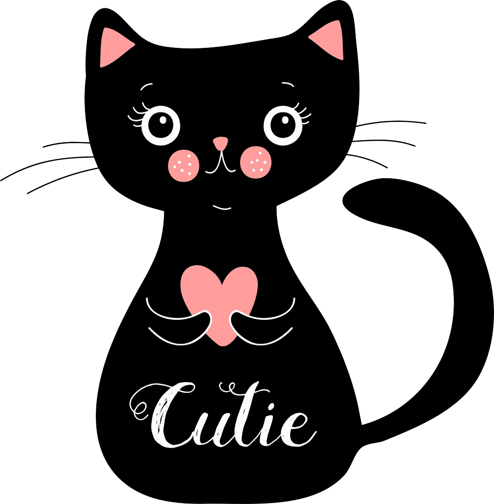 Black Cartoon Cat Cutie Graphic PNG Image