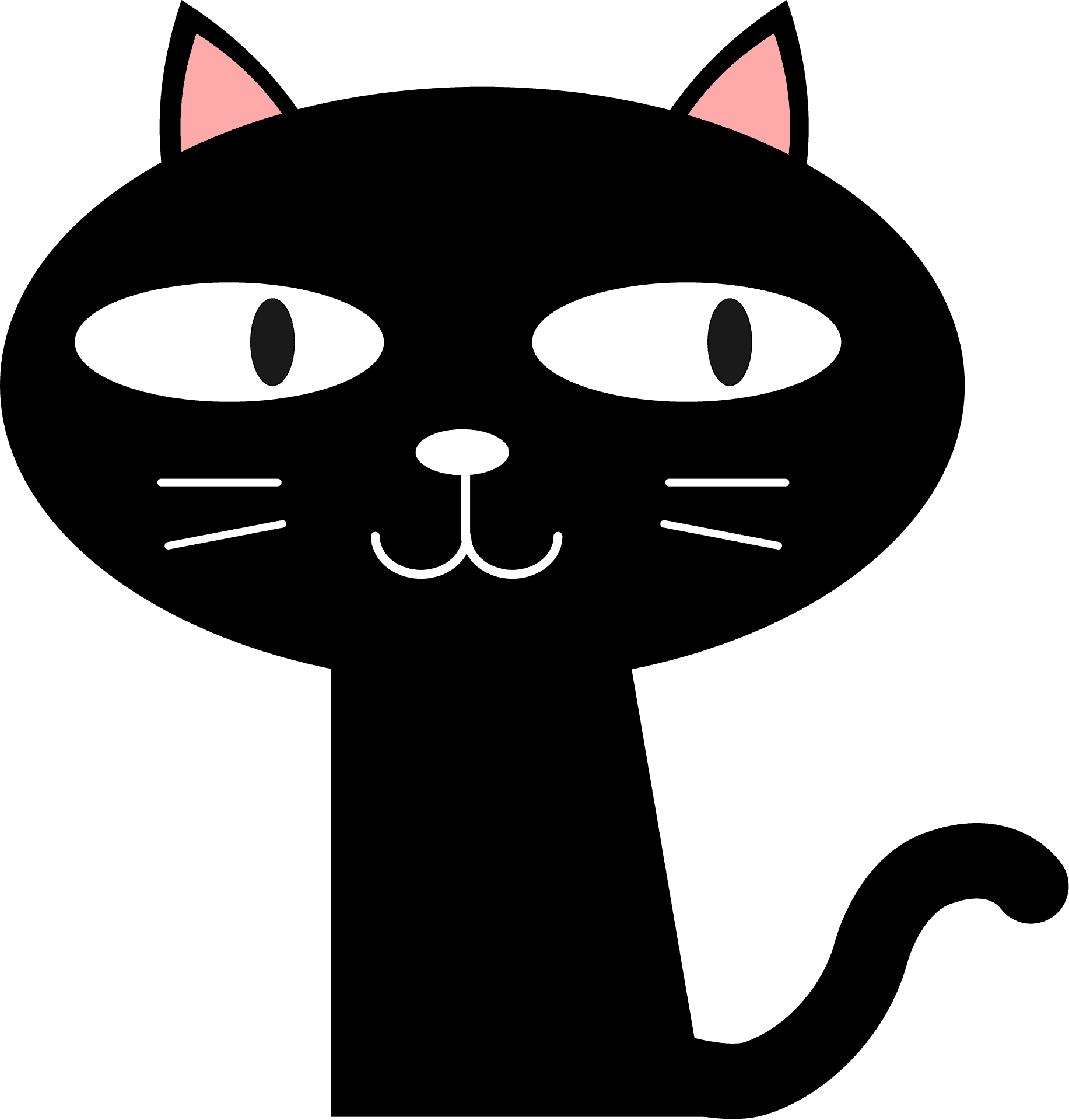 Black Cartoon Cat Smiling PNG Image