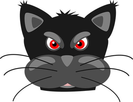 Black Cat Cartoon Red Eyes PNG Image