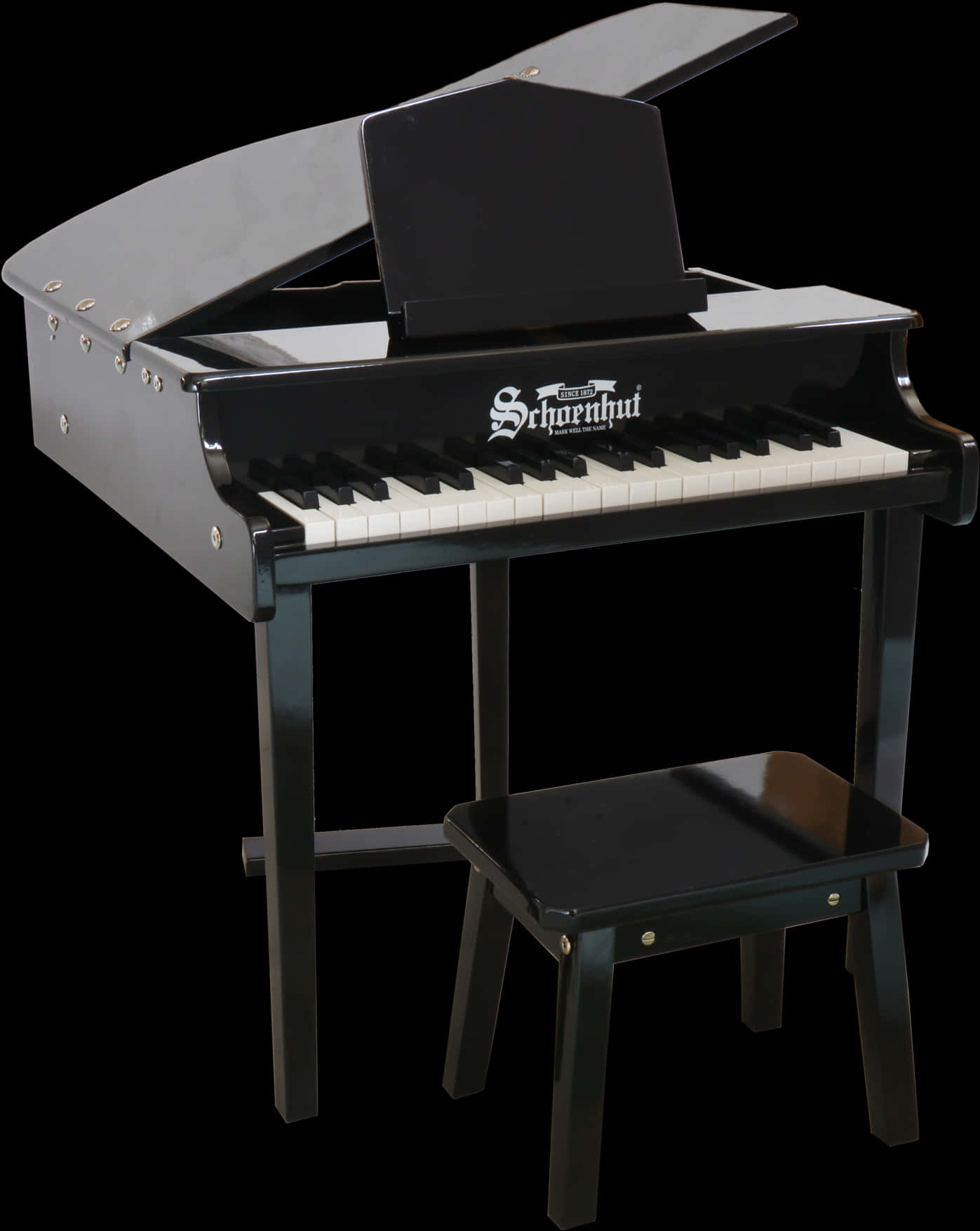 Black Childrens Grand Piano With Stool PNG Image