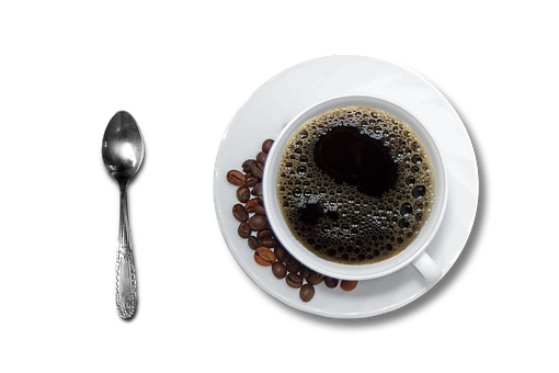 Black Coffee Beans Spoon Top View PNG Image