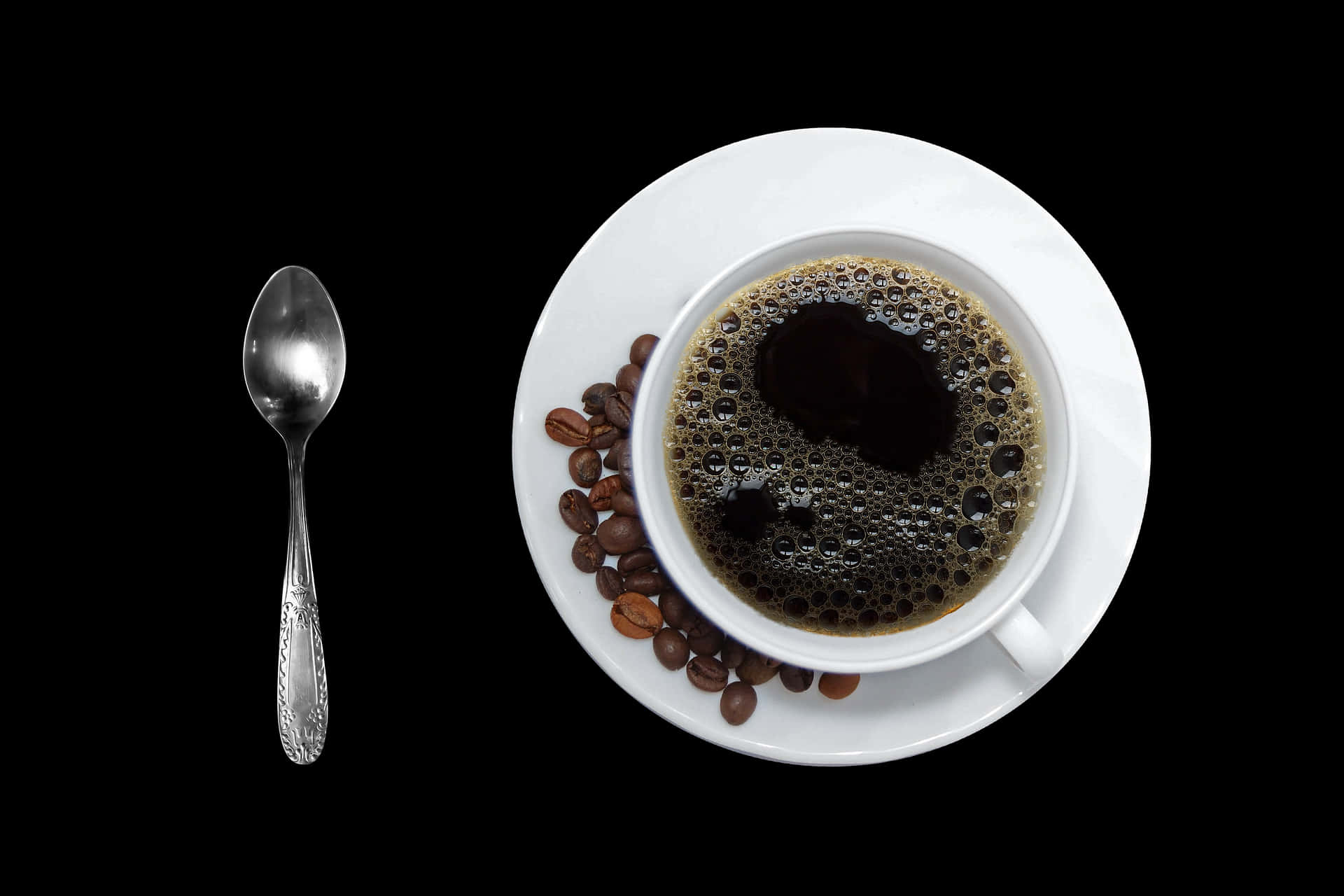 Black Coffee Beans Spoon Top View.jpg PNG Image