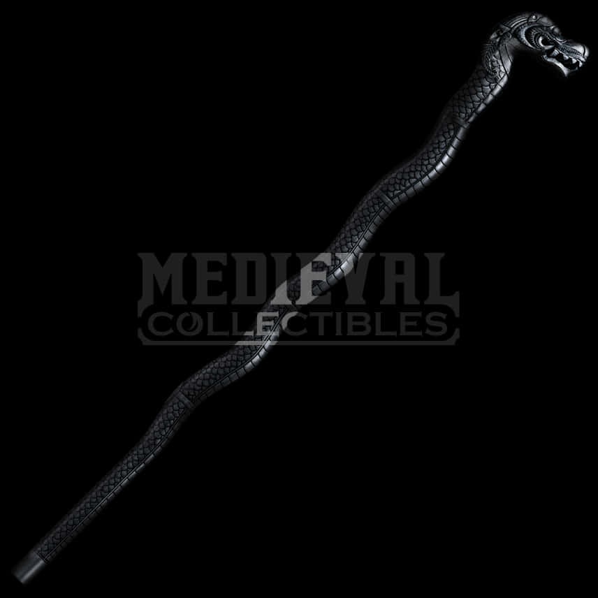 Black Dragon Head Walking Stick PNG Image