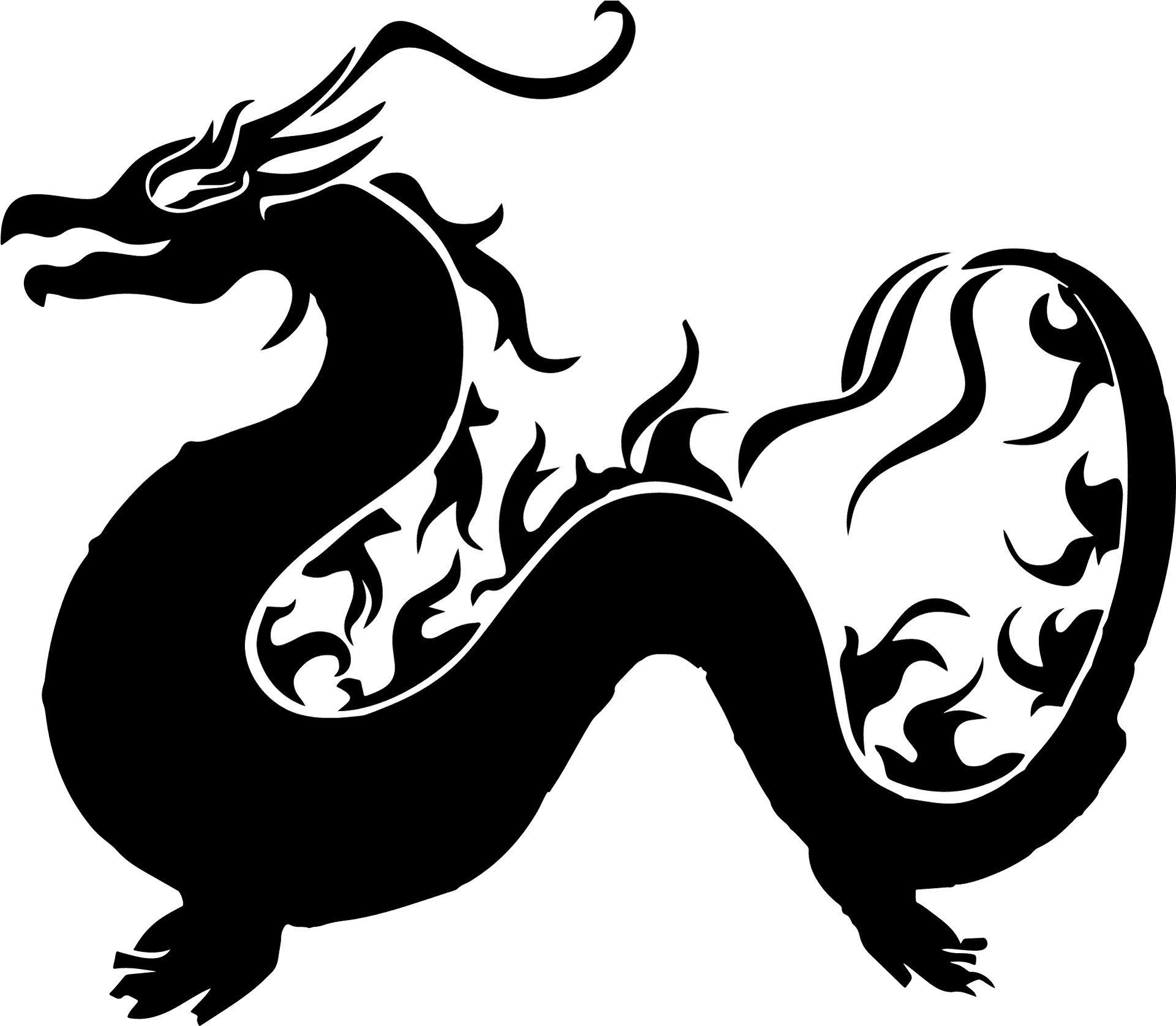 Black Dragon Silhouette Tattoo Design PNG Image