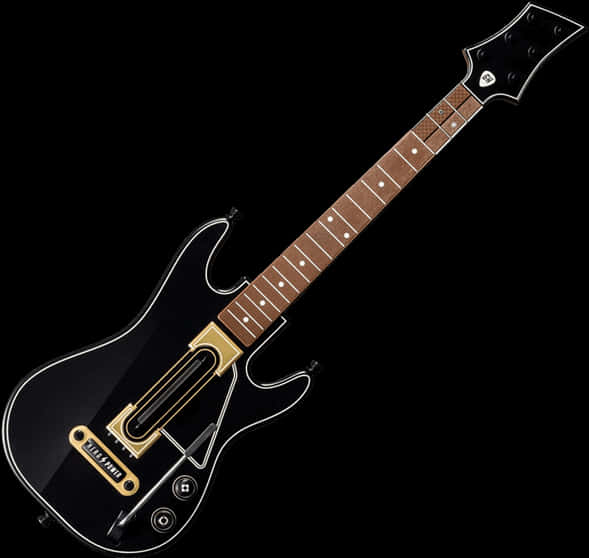 Black Electric Guitar Gold Details PNG Image