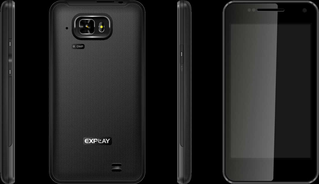 Black Explay Smartphone Multiple Views PNG Image