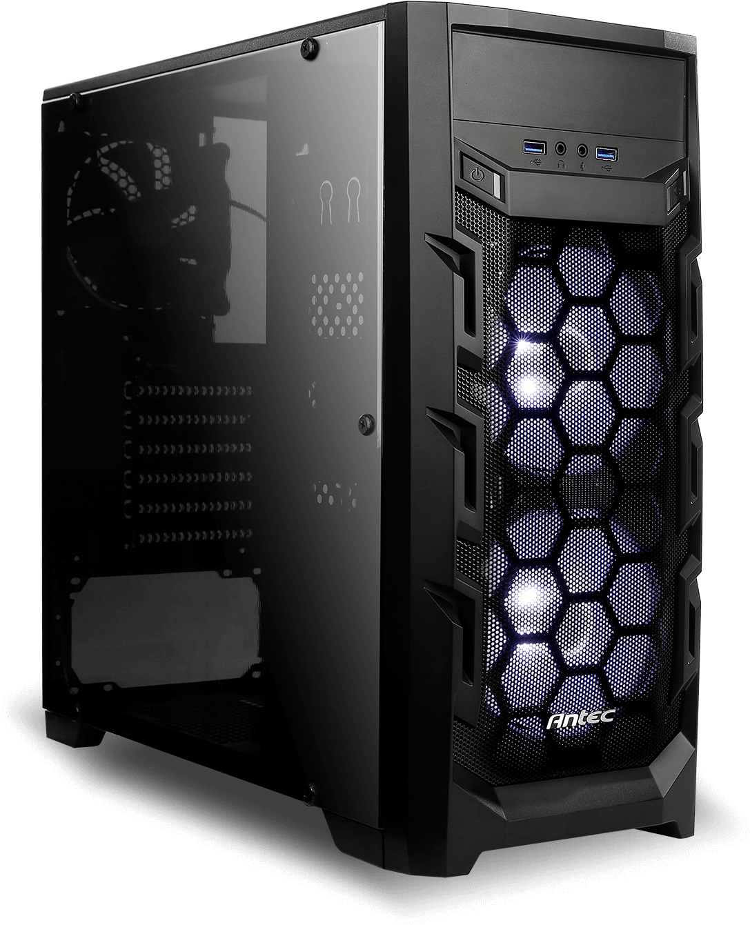 Black Gaming Computer Casewith Blue L E D Fans PNG Image