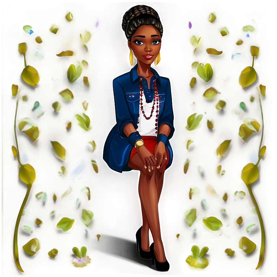 Black Girl Cartoon In Dress Png Yev PNG Image