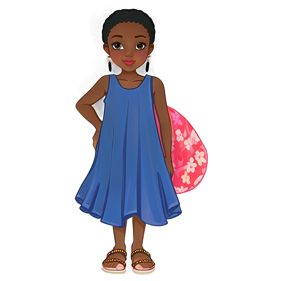 Black Girl Cartoon In Summer Dress Png 06252024 PNG Image