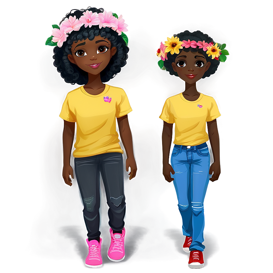 Black Girl Cartoon With Flower Crown Png 06252024 PNG Image