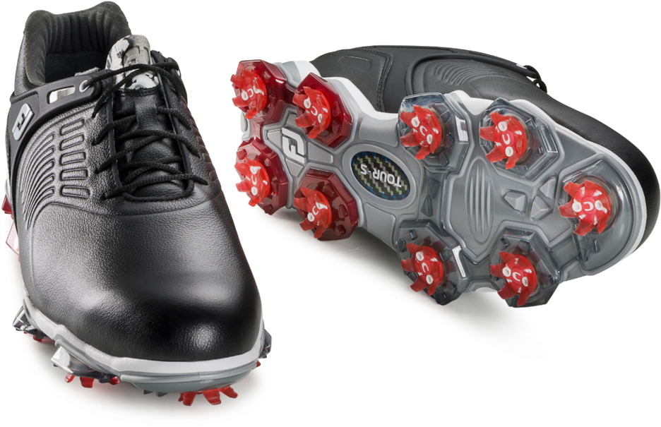 Black Golf Shoeswith Red Spikes PNG Image