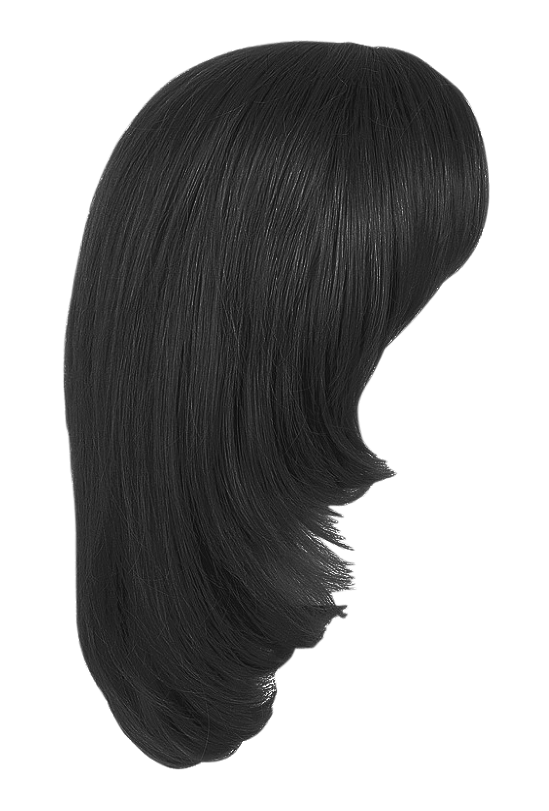 Black Hair Wig Side View PNG Image