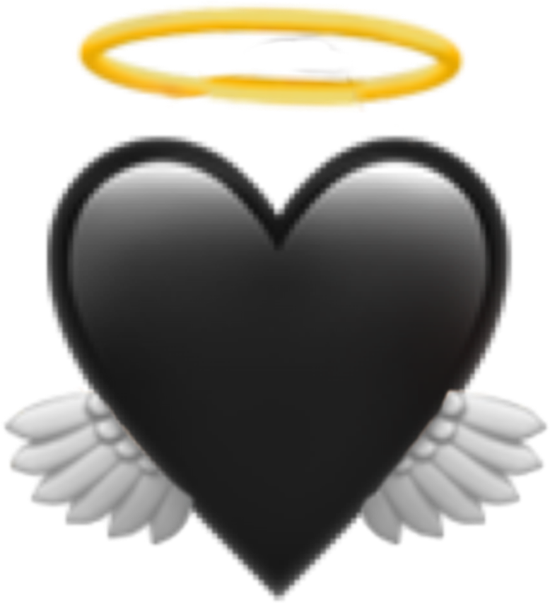 Black Heart Angel Halo Wings Emoji.png PNG Image